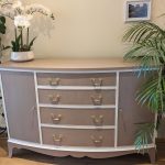 Queen Anne style bow front neutral sideboard