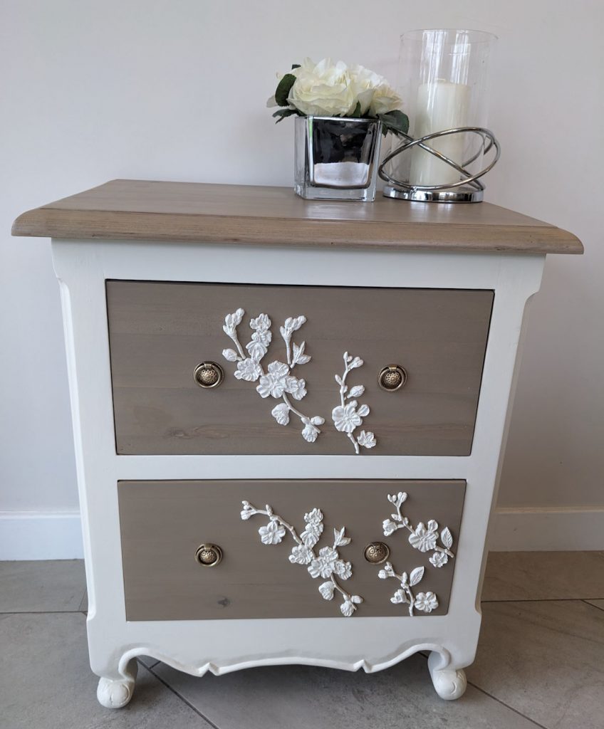 Table upcycled with Fusion Algonquin and Raw Silk paint with resin flowers