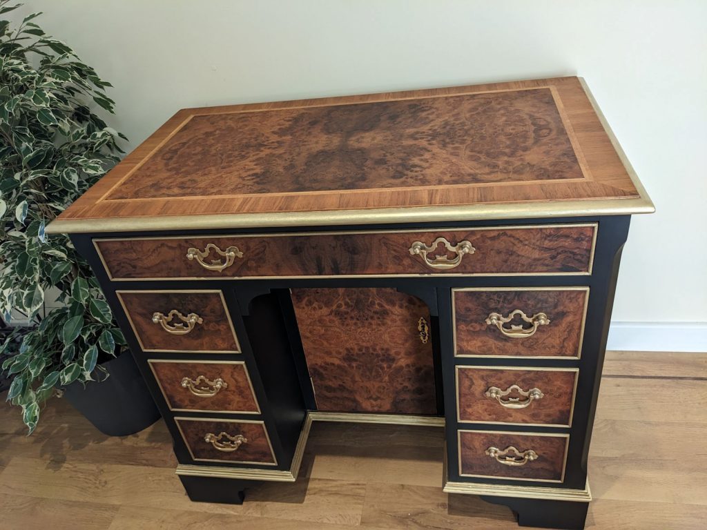 burr walnut vintage kneehole desk 