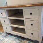 shabby white side table before upcycling